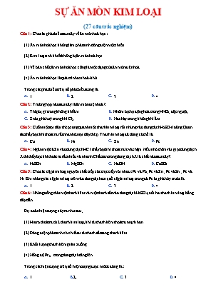 Bài tập trắc nghiệm Hoá học 12 - Bài 20 Sự ăn mòn của kim loại (Có đáp án)